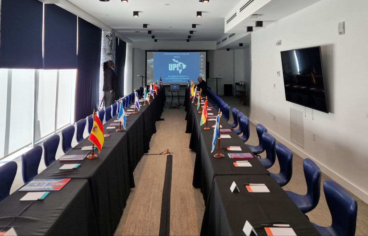 Elegant boardroom with screens